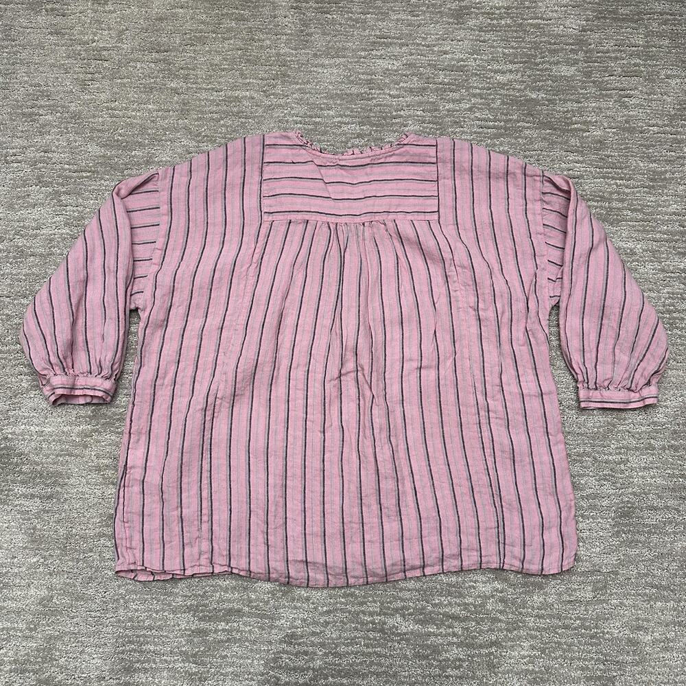J Jill Love Linen Shirt Womens Large Pink Stripe 100% Linen Tunic Top Boho - Picture 6 of 13
